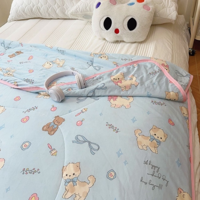 91家纺网 家纺一手货源 找家纺 兜米家居 2025夏季A类针织棉夏凉被小清新卡通双面针织棉空调被子被芯 宠物喵喵