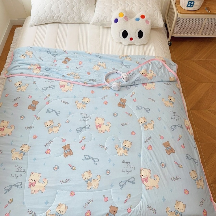 91家纺网 家纺一手货源 找家纺 兜米家居 2025夏季A类针织棉夏凉被小清新卡通双面针织棉空调被子被芯 宠物喵喵