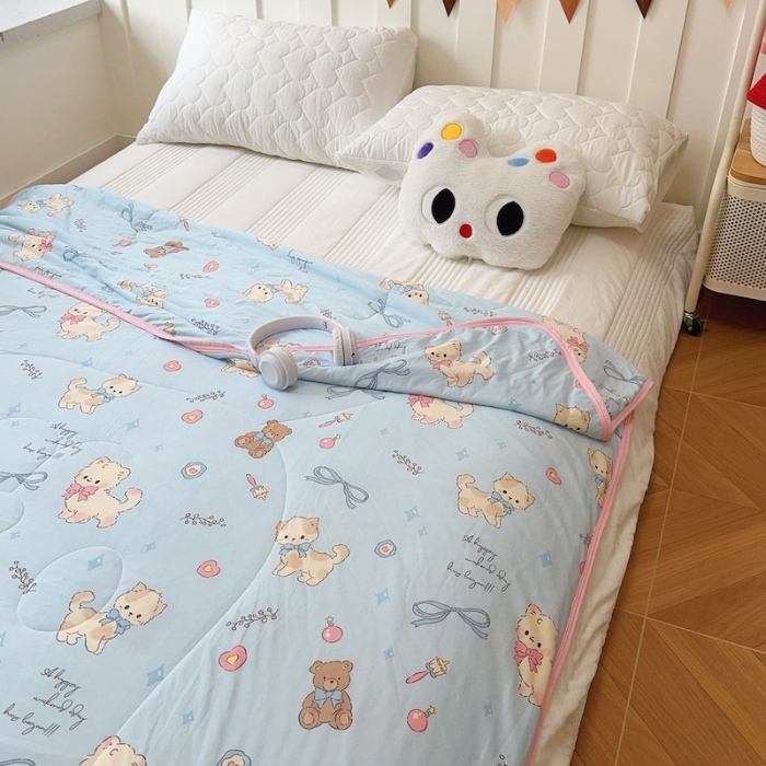 91家纺网 家纺一手货源 找家纺 兜米家居 2025夏季A类针织棉夏凉被小清新卡通双面针织棉空调被子被芯 宠物喵喵