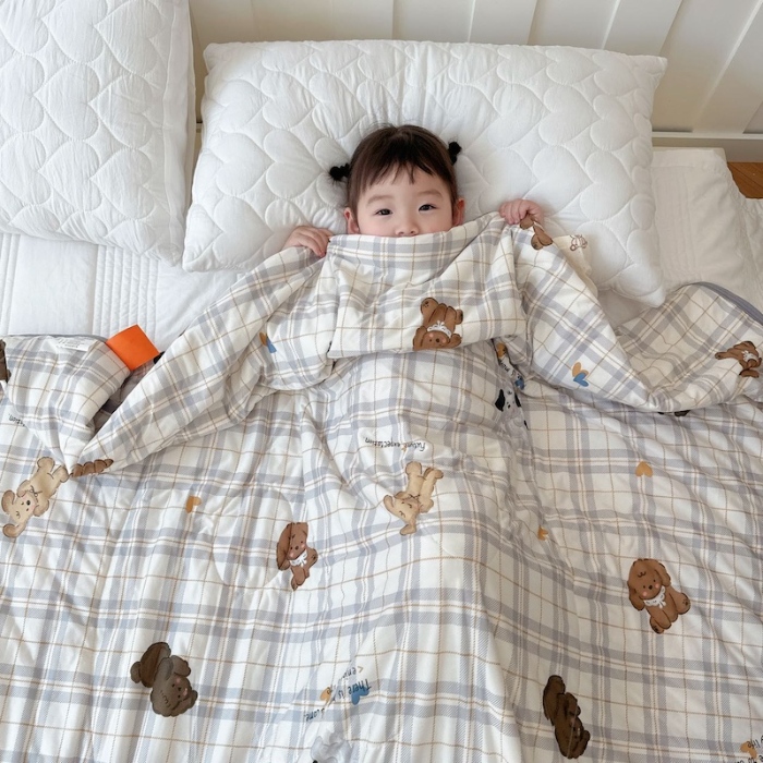 91家纺网 家纺一手货源 找家纺 兜米家居 2025夏季A类针织棉夏凉被小清新卡通双面针织棉空调被子被芯 格子狗