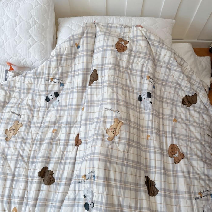 91家纺网 家纺一手货源 找家纺 兜米家居 2025夏季A类针织棉夏凉被小清新卡通双面针织棉空调被子被芯 格子狗