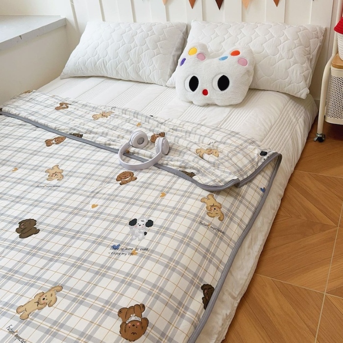 91家纺网 家纺一手货源 找家纺 兜米家居 2025夏季A类针织棉夏凉被小清新卡通双面针织棉空调被子被芯 格子狗