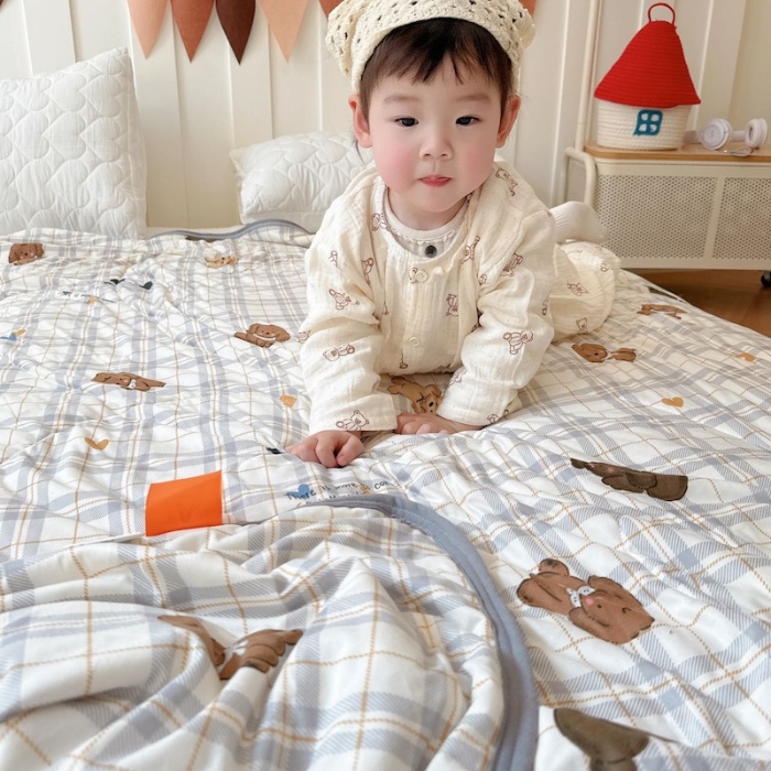 91家纺网 家纺一手货源 找家纺 兜米家居 2025夏季A类针织棉夏凉被小清新卡通双面针织棉空调被子被芯 格子狗