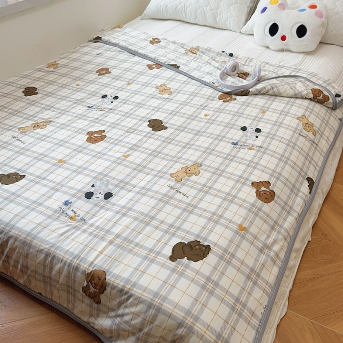 91家纺网 家纺一手货源 找家纺 兜米家居 2025夏季A类针织棉夏凉被小清新卡通双面针织棉空调被子被芯 格子狗