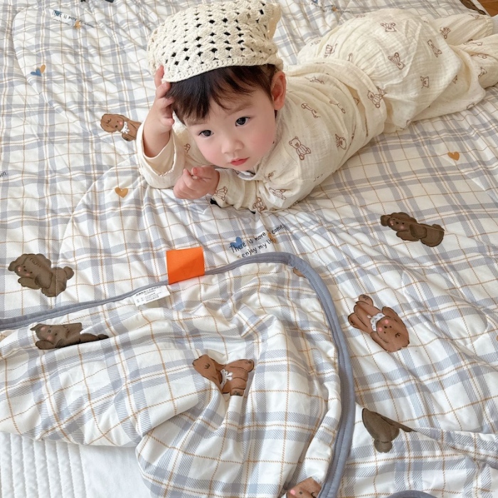 91家纺网 家纺一手货源 找家纺 兜米家居 2025夏季A类针织棉夏凉被小清新卡通双面针织棉空调被子被芯 格子狗