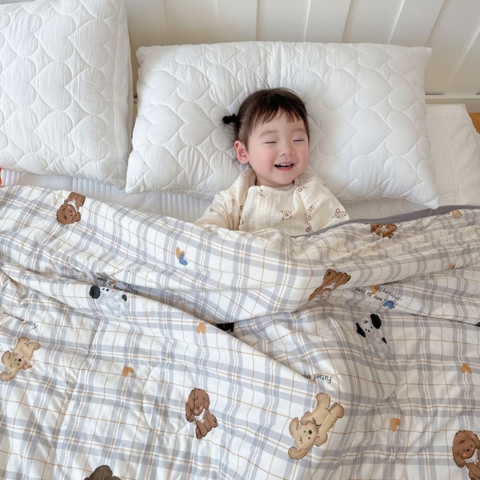 91家纺网 家纺一手货源 找家纺 兜米家居 2025夏季A类针织棉夏凉被小清新卡通双面针织棉空调被子被芯 格子狗