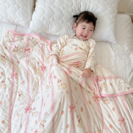 兜米家居 2025夏季A类针织棉夏凉被小清新卡通双面针织棉空调被子被芯 蝴蝶结兔兔