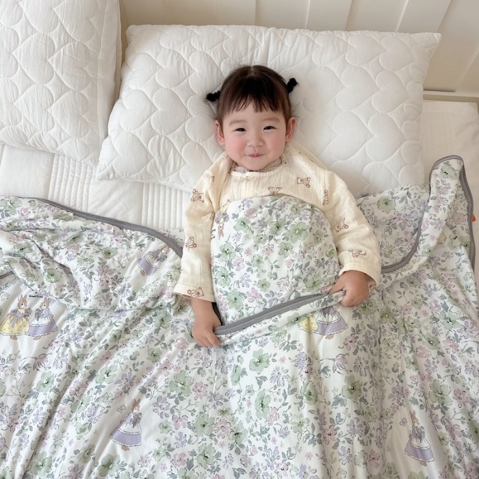 91家纺网 家纺一手货源 找家纺 兜米家居 2025夏季A类针织棉夏凉被小清新卡通双面针织棉空调被子被芯 花园兔