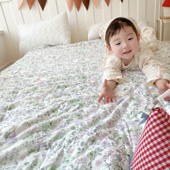 91家纺网 家纺一手货源 找家纺 兜米家居 2025夏季A类针织棉夏凉被小清新卡通双面针织棉空调被子被芯 花园兔