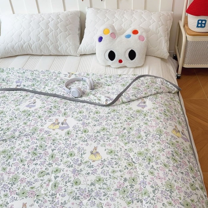 91家纺网 家纺一手货源 找家纺 兜米家居 2025夏季A类针织棉夏凉被小清新卡通双面针织棉空调被子被芯 花园兔