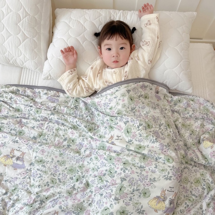 91家纺网 家纺一手货源 找家纺 兜米家居 2025夏季A类针织棉夏凉被小清新卡通双面针织棉空调被子被芯 花园兔