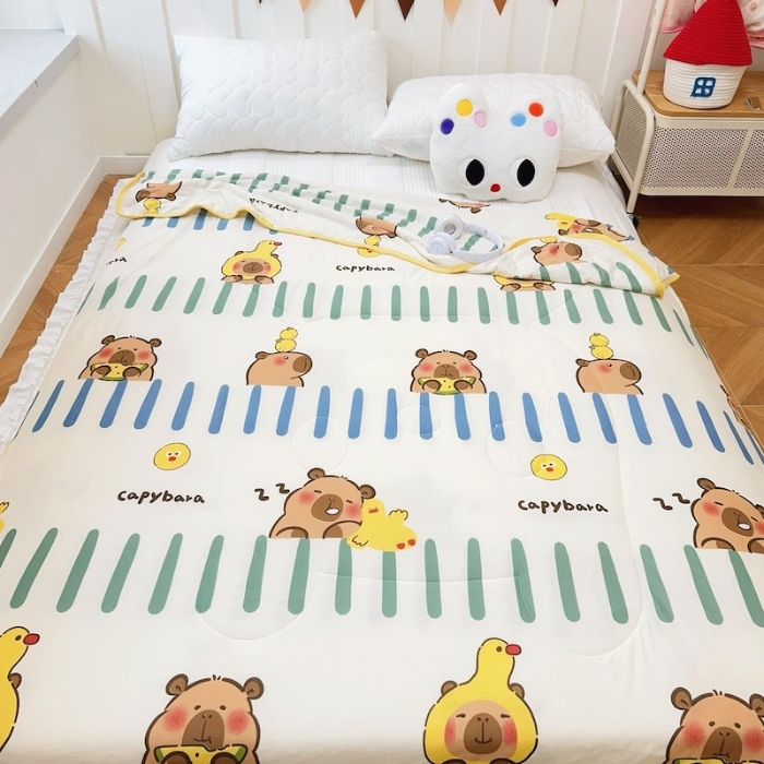 91家纺网 家纺一手货源 找家纺 兜米家居 2025夏季A类针织棉夏凉被小清新卡通双面针织棉空调被子被芯 卡皮八拉