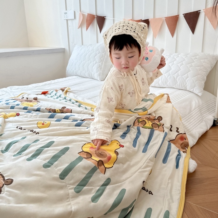 91家纺网 家纺一手货源 找家纺 兜米家居 2025夏季A类针织棉夏凉被小清新卡通双面针织棉空调被子被芯 卡皮八拉