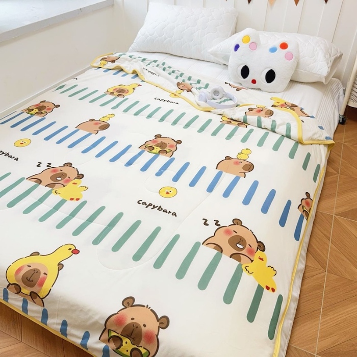 91家纺网 家纺一手货源 找家纺 兜米家居 2025夏季A类针织棉夏凉被小清新卡通双面针织棉空调被子被芯 卡皮八拉