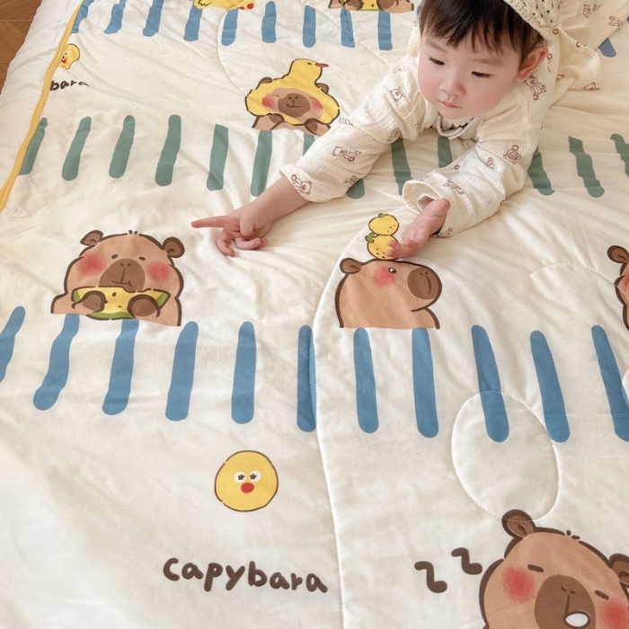 91家纺网 家纺一手货源 找家纺 兜米家居 2025夏季A类针织棉夏凉被小清新卡通双面针织棉空调被子被芯 卡皮八拉