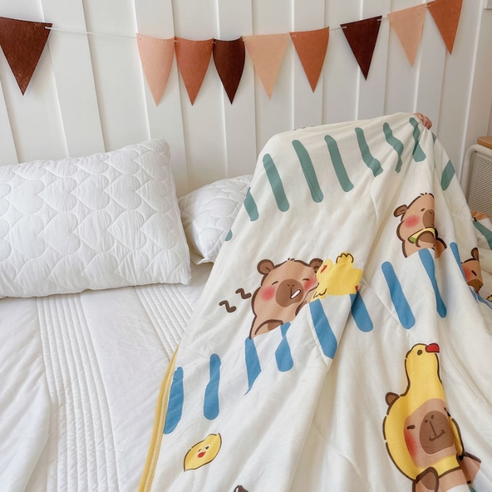 91家纺网 家纺一手货源 找家纺 兜米家居 2025夏季A类针织棉夏凉被小清新卡通双面针织棉空调被子被芯 卡皮八拉