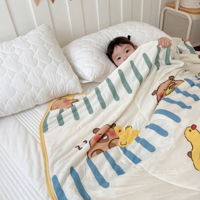 91家纺网 家纺一手货源 找家纺 兜米家居 2025夏季A类针织棉夏凉被小清新卡通双面针织棉空调被子被芯 卡皮八拉