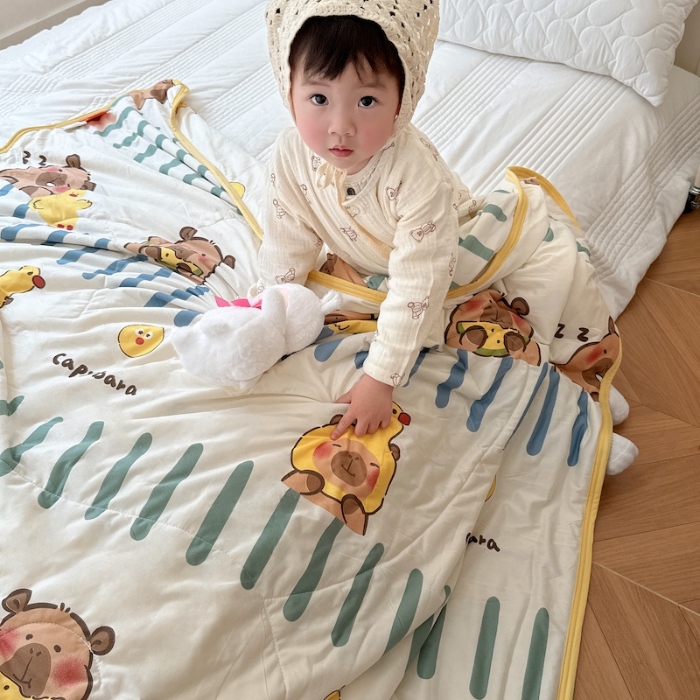 91家纺网 家纺一手货源 找家纺 兜米家居 2025夏季A类针织棉夏凉被小清新卡通双面针织棉空调被子被芯 卡皮八拉