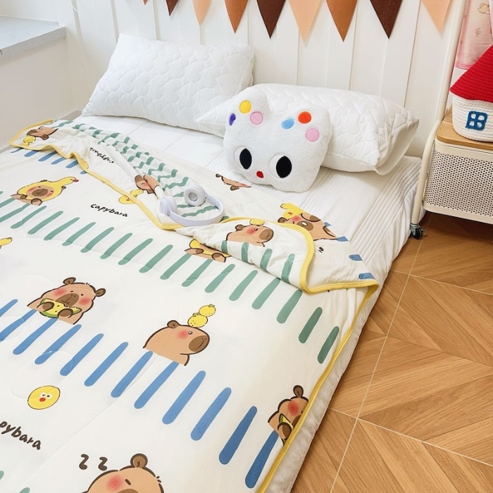 91家纺网 家纺一手货源 找家纺 兜米家居 2025夏季A类针织棉夏凉被小清新卡通双面针织棉空调被子被芯 卡皮八拉