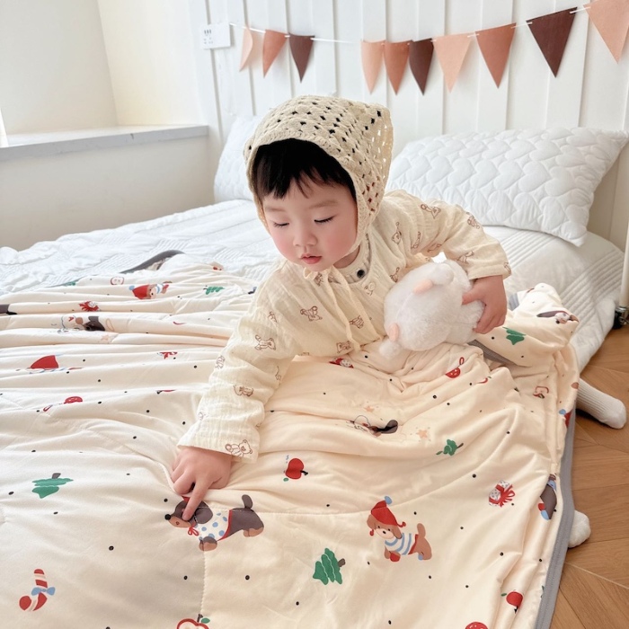 91家纺网 家纺一手货源 找家纺 兜米家居 2025夏季A类针织棉夏凉被小清新卡通双面针织棉空调被子被芯 平安小狗