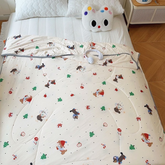 91家纺网 家纺一手货源 找家纺 兜米家居 2025夏季A类针织棉夏凉被小清新卡通双面针织棉空调被子被芯 平安小狗