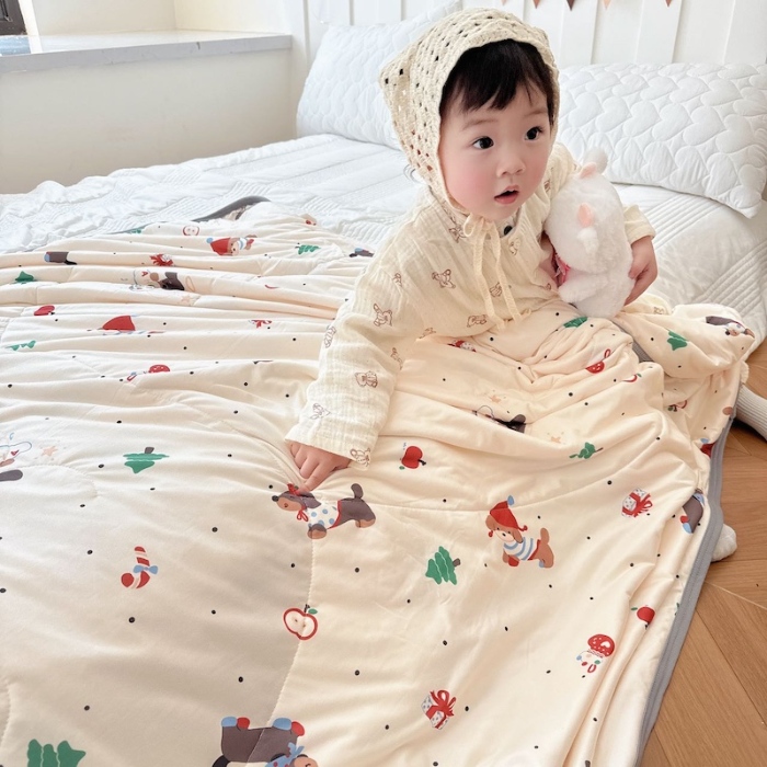 91家纺网 家纺一手货源 找家纺 兜米家居 2025夏季A类针织棉夏凉被小清新卡通双面针织棉空调被子被芯 平安小狗