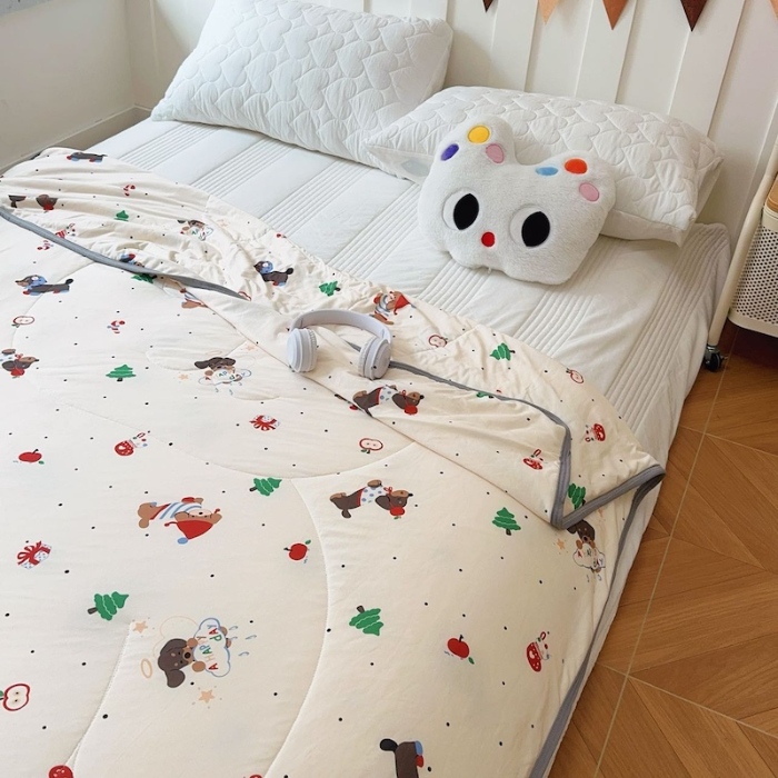 91家纺网 家纺一手货源 找家纺 兜米家居 2025夏季A类针织棉夏凉被小清新卡通双面针织棉空调被子被芯 平安小狗