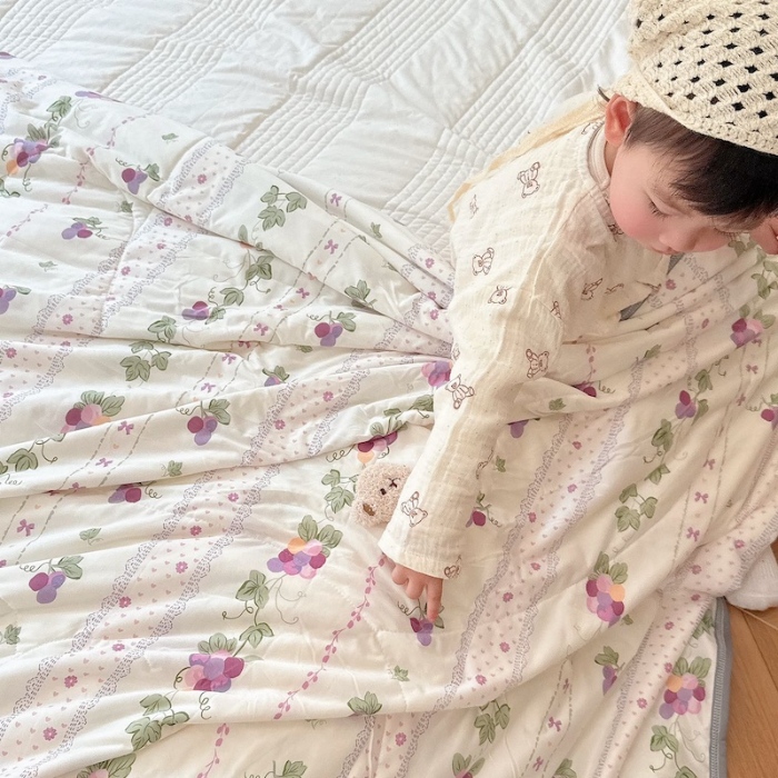 91家纺网 家纺一手货源 找家纺 兜米家居 2025夏季A类针织棉夏凉被小清新卡通双面针织棉空调被子被芯 小葡萄