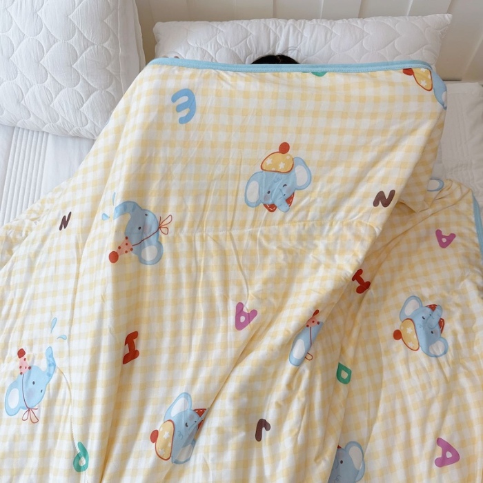 91家纺网 家纺一手货源 找家纺 兜米家居 2025夏季A类针织棉夏凉被小清新卡通双面针织棉空调被子被芯 字母小象