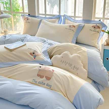 91家纺网 家纺一手货源 找家纺 （总）小傻瓜家纺直播爆款·100%全棉刺绣四件套轻奢纯色绣花纯棉套件礼盒装吉吉系列