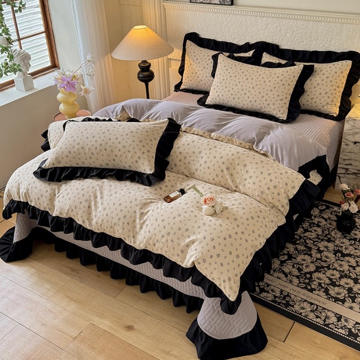 91家纺网 家纺一手货源 找家纺 苏米娜家纺法式A类母婴级针织双层纱法式复古赫本风床盖款四件套全棉纯棉麻泡泡棉小竺棉超柔水洗棉床单床盖款四件套 赫本风-南木