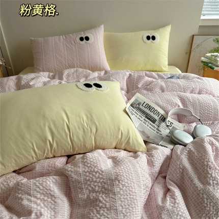 91家纺网 家纺一手货源 找家纺 （总）顾里家纺 2025新款大眼混搭色织水洗棉毛巾绣套件