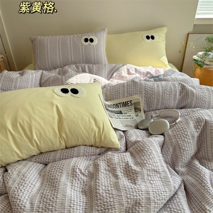 91家纺网 家纺一手货源 找家纺 （总）顾里家纺 2025新款大眼混搭色织水洗棉毛巾绣套件