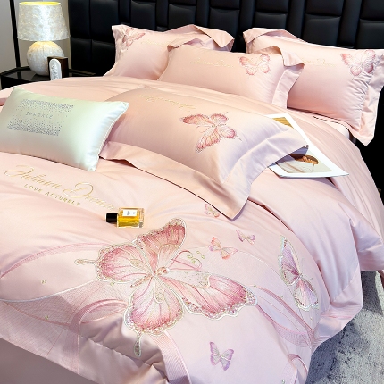 91家纺网 家纺一手货源 找家纺 （总）（总）星蕴家纺 2025新款新款全棉刺绣四件套-露娜【高档礼盒包装】