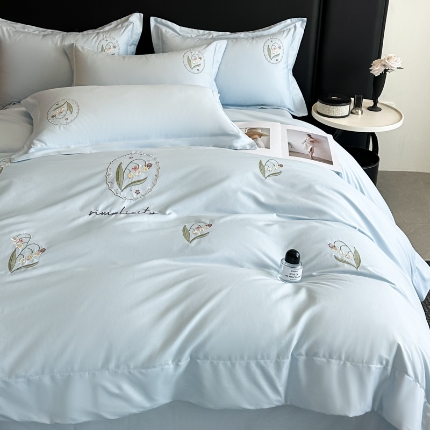 91家纺网 家纺一手货源 找家纺 （总）（控价）2025新款 专版花型 高克重A类 全棉长绒棉满屏重工刺绣四件套-铃兰物语