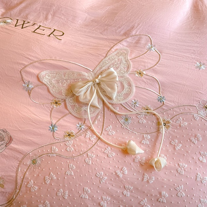 91家纺网 家纺一手货源 找家纺 （总）漫布云2025春夏新品韩版公主风超柔水洗棉床盖夏被款四件套刺绣针织棉双层纱纯棉棉麻全棉公主风床盖款四件套