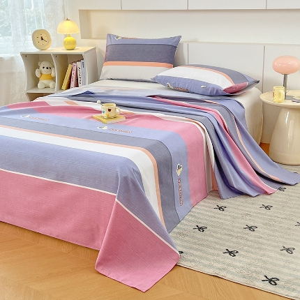 91家纺网 家纺一手货源 找家纺 （总）2025新品清新卡通印花缎条老粗布三件套床品套件床上用品