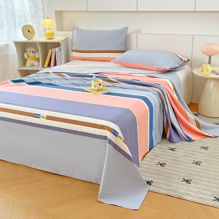 91家纺网 家纺一手货源 找家纺 （总）2025新品清新卡通印花缎条老粗布三件套床品套件床上用品