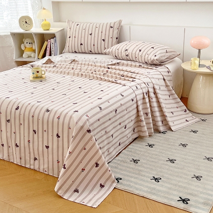 91家纺网 家纺一手货源 找家纺 （总）2025新品清新卡通印花缎条老粗布三件套床品套件床上用品