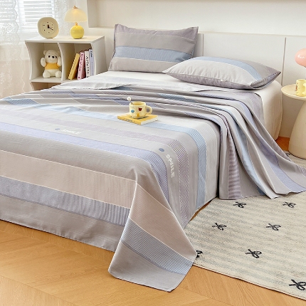 91家纺网 家纺一手货源 找家纺 （总）2025新品清新卡通印花缎条老粗布三件套床品套件床上用品