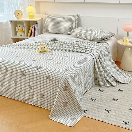 91家纺网 家纺一手货源 找家纺 （总）2025新款印花缎条老粗布床单三件套床品套件