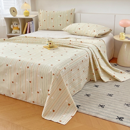 91家纺网 家纺一手货源 找家纺 （总）2025新款印花缎条老粗布床单三件套床品套件