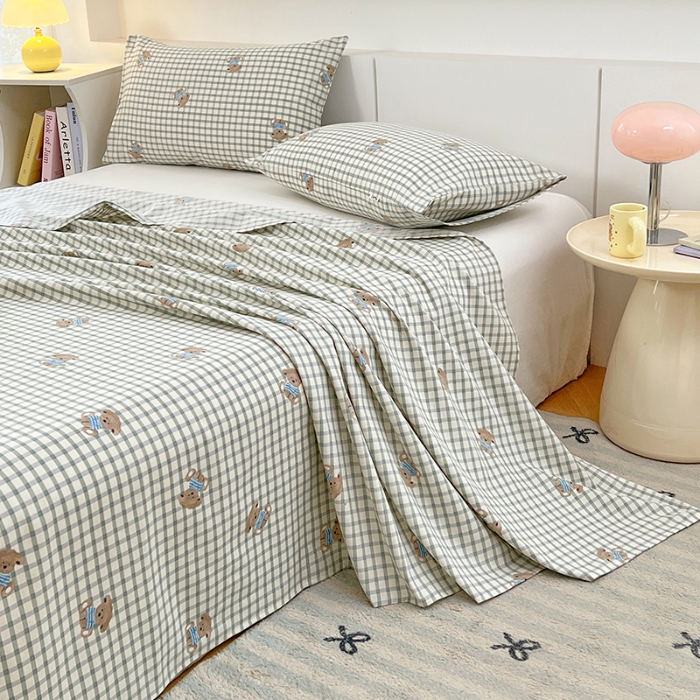 91家纺网 家纺一手货源 找家纺 （总）2025新款印花缎条老粗布床单三件套床品套件