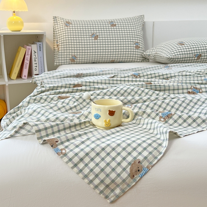 91家纺网 家纺一手货源 找家纺 （总）2025新款印花缎条老粗布床单三件套床品套件