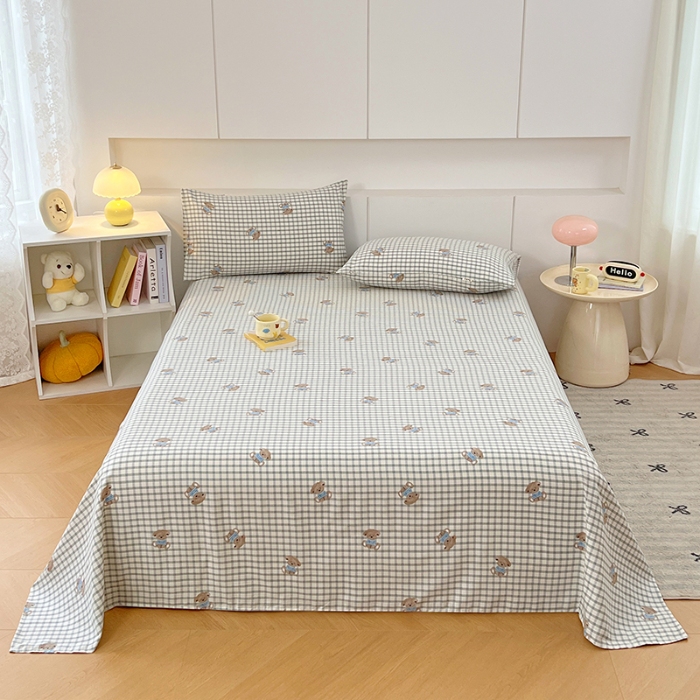 91家纺网 家纺一手货源 找家纺 （总）2025新款印花缎条老粗布床单三件套床品套件