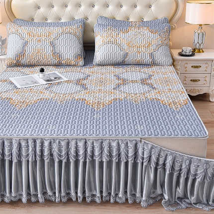 91家纺网 家纺一手货源 找家纺 （总2）诺梵  2025新品可拆卸床裙凉感冰丝乳胶凉席三件套直播爆款