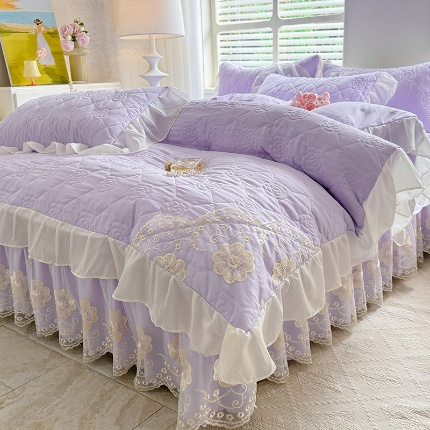 91家纺网 家纺一手货源 找家纺 （总）苏米娜家纺2025春夏韩版法式公主风水洗棉床盖款四件套多功能被套 夏被床盖四件套多功能二合一水洗棉夹泡泡棉小竺棉棉床裙款四件套