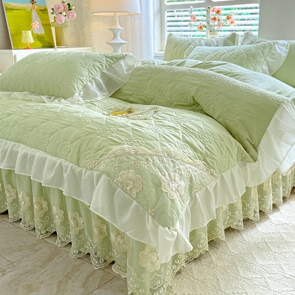 91家纺网 家纺一手货源 找家纺 （总）苏米娜家纺2025春夏韩版法式公主风水洗棉床盖款四件套多功能被套 夏被床盖四件套多功能二合一水洗棉夹泡泡棉小竺棉棉床裙款四件套