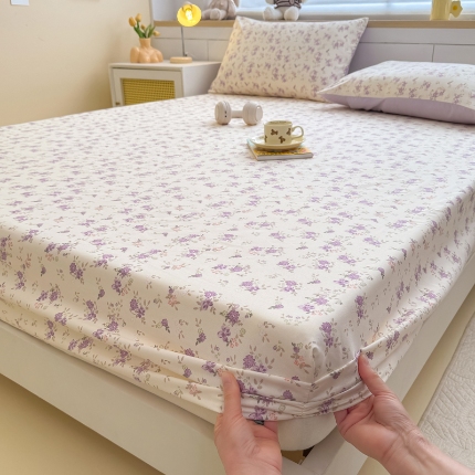 91家纺网 家纺一手货源 找家纺 （总）2025新款针织棉双层纱印花单床笠 床笠三件套