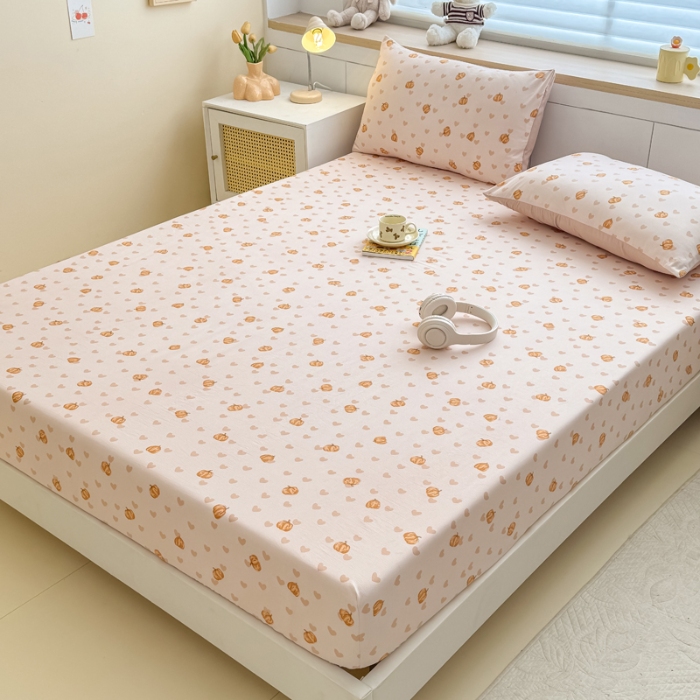 91家纺网 家纺一手货源 找家纺 （总）2025新款针织棉双层纱印花单床笠 床笠三件套